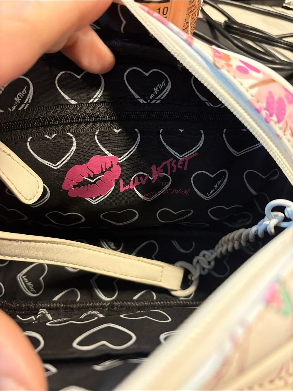 Betsey Johnson White Butterfly Print Cosmetic Trio Bag Set